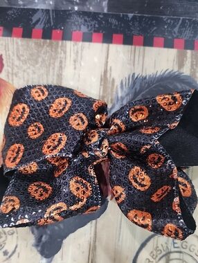 Kids Halloween Sequin Bow Hair Clip - Black & Orange